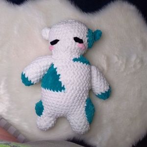 🆕 Teal and White Crochet Handmade Yeti Plush